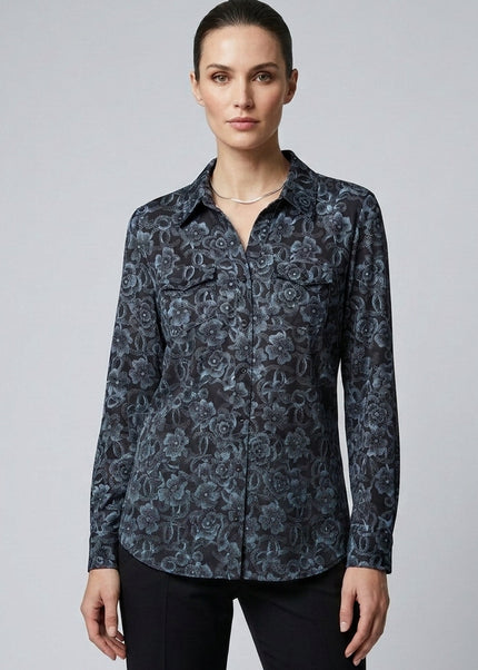 Blouse flower print soft touch with pocket