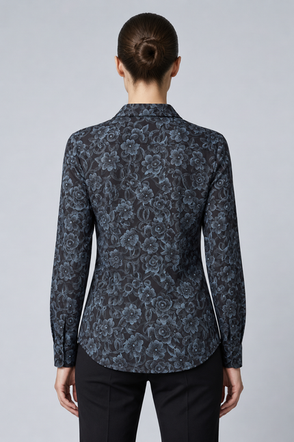 Blouse flower print soft touch with pocket