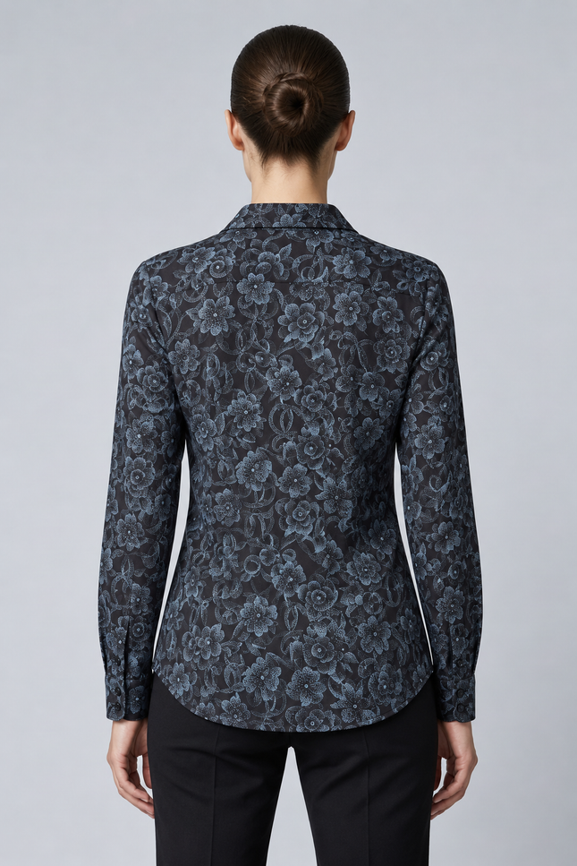 Blouse flower print soft touch with pocket