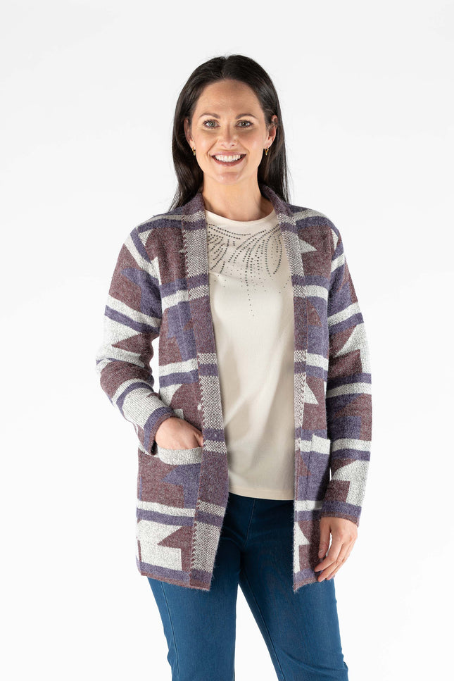 Cardigan zig-zag pattern long sleeve