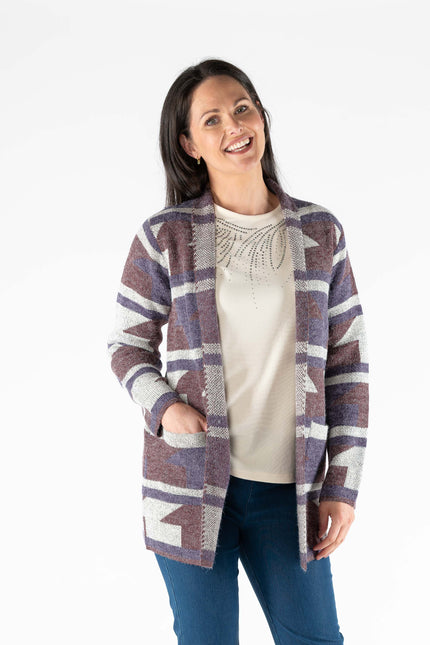 Cardigan zig-zag pattern long sleeve