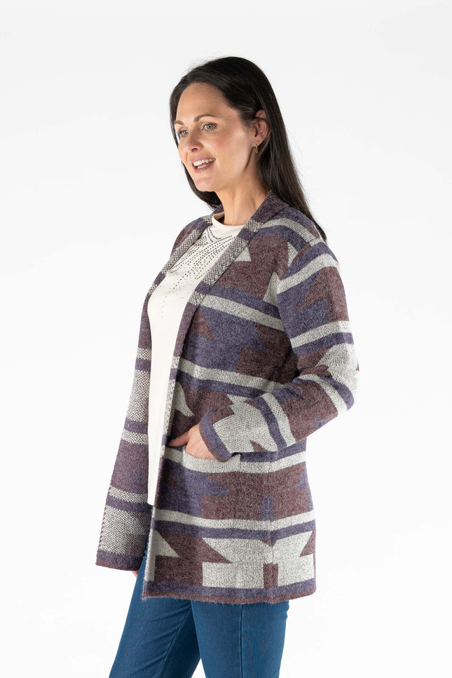 Cardigan zig-zag pattern long sleeve