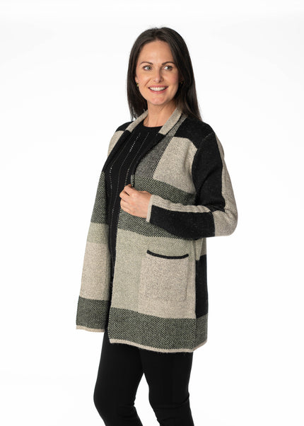Cardigan block pattern long sleeve