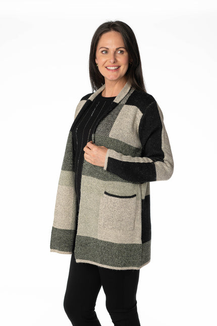 Cardigan block pattern long sleeve
