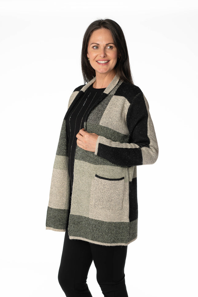 Cardigan block pattern long sleeve