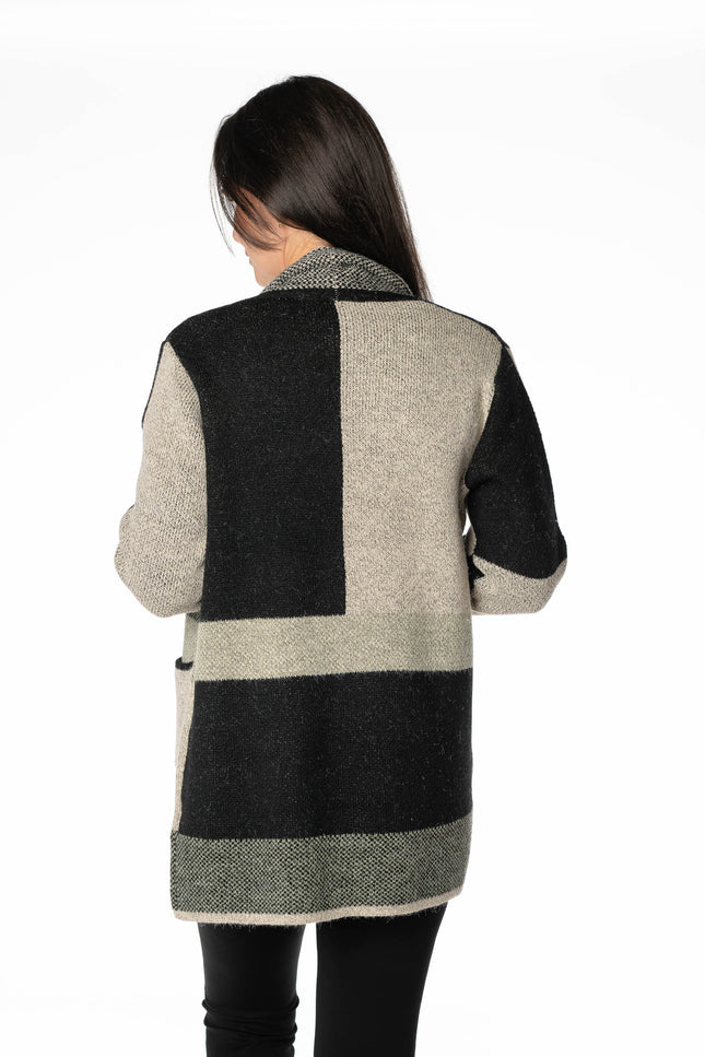 Cardigan block pattern long sleeve