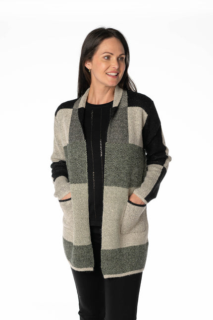 Cardigan block pattern long sleeve