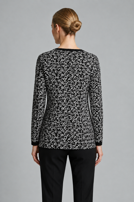Cardigan jacquard pattern zip round neck