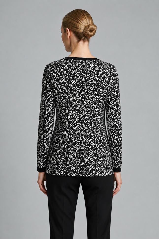 Cardigan jacquard pattern zip round neck