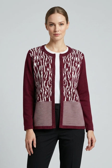 Cardigan patterned round neck long sleeve
