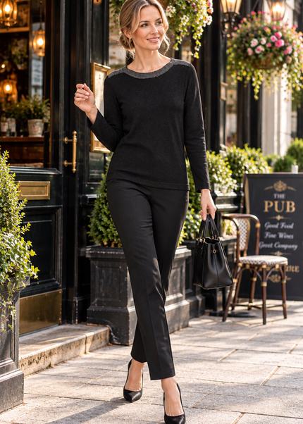Jumper sparkle neckline long sleeve