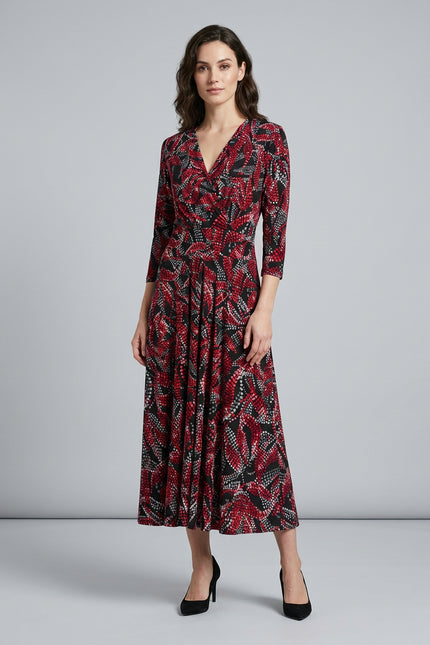 Dress red print wrap front dress v neck