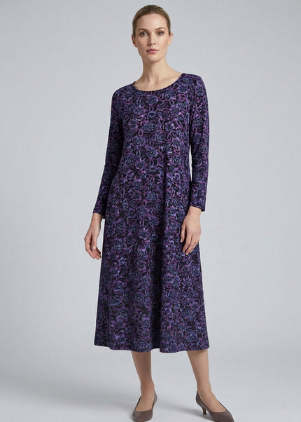 Dress flower print round neck soft touch