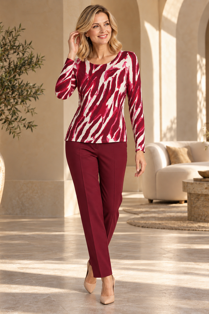 Jumper wine swirl print round neck long sleeve