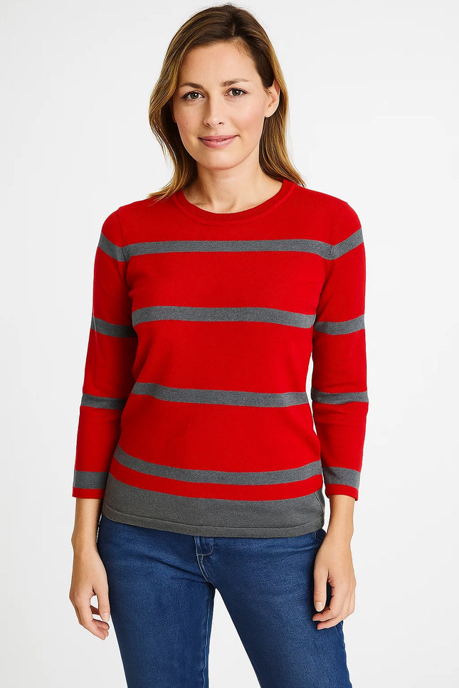 Jumper round neck 3/4 sleeve stripe