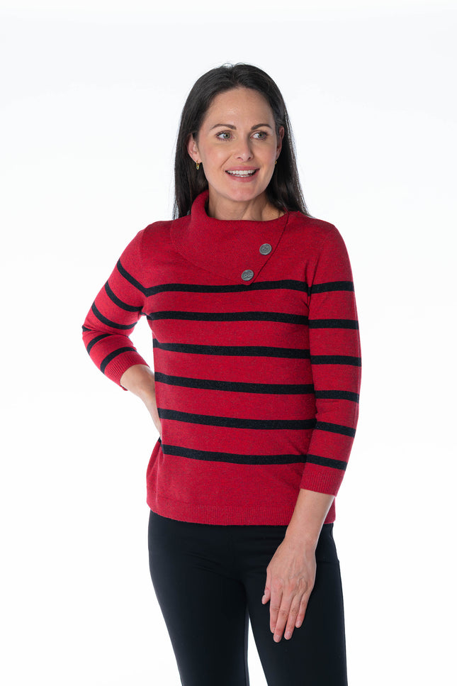 Jumper stripe with cowl neck 3/4 sleeve