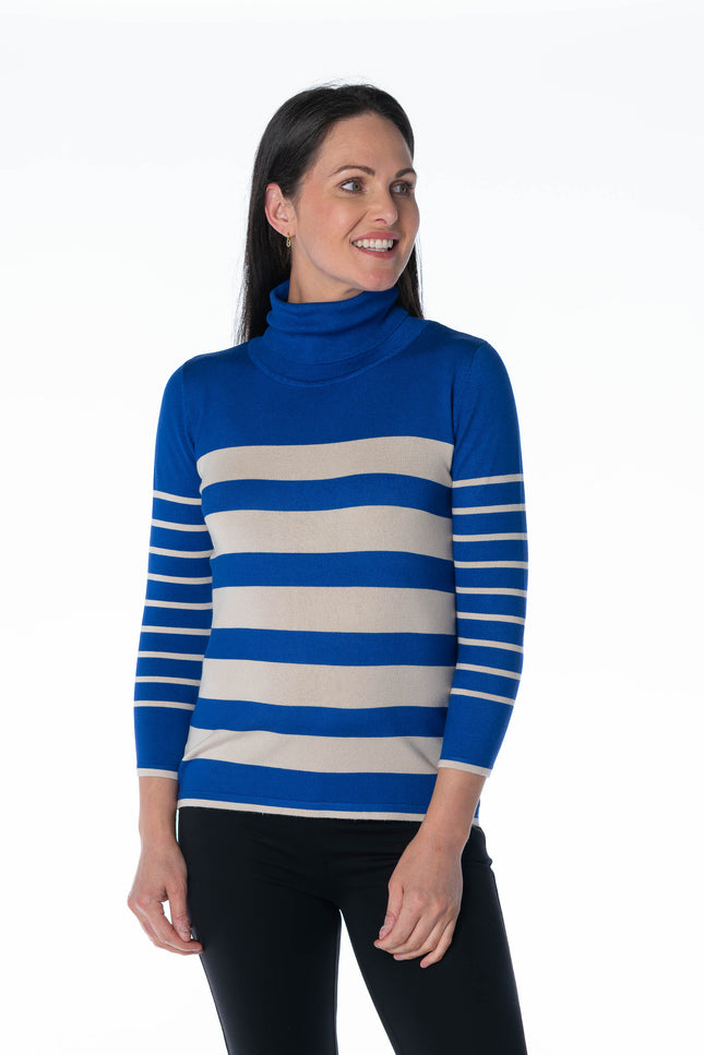 Jumper roll neck stripped 3/4 sleeve
