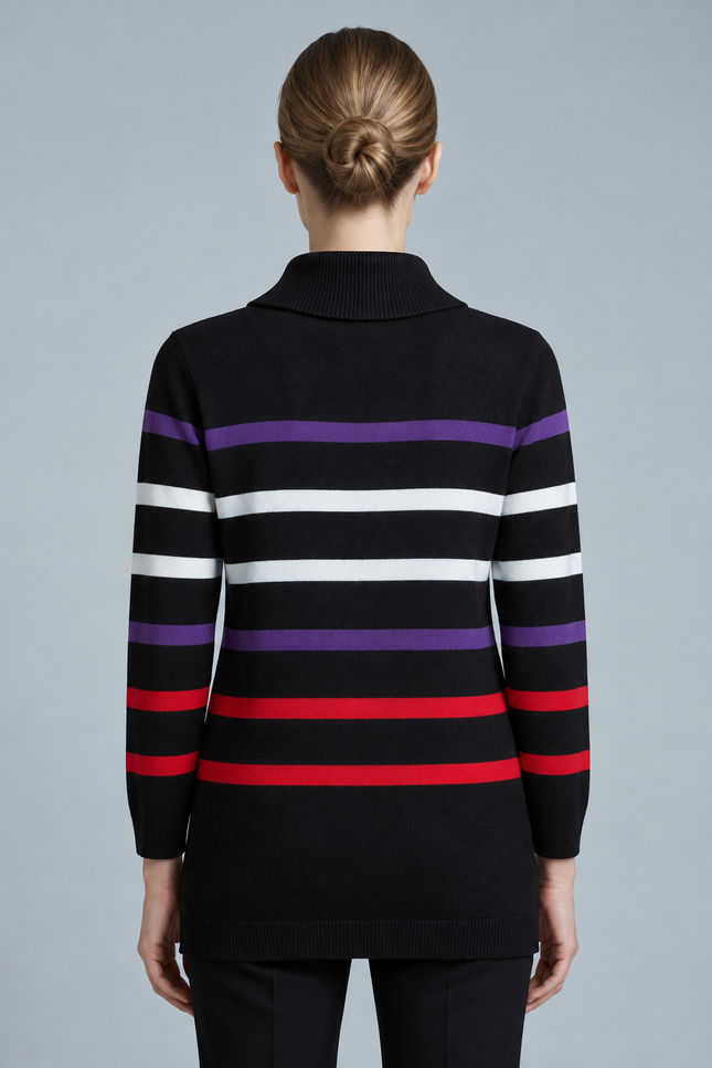 Jumper stripe split cowl neck long sleeve