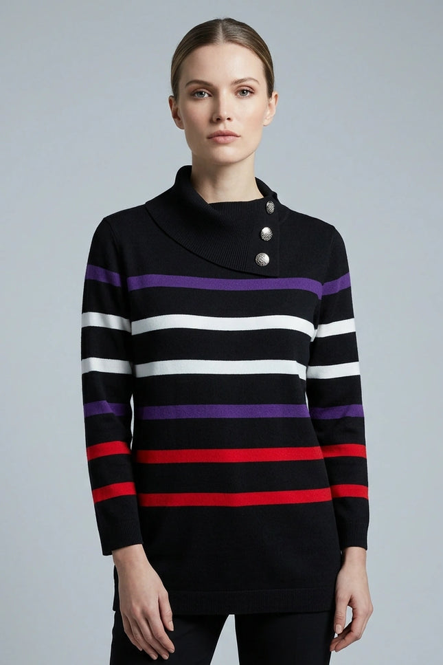 Jumper stripe split cowl neck long sleeve