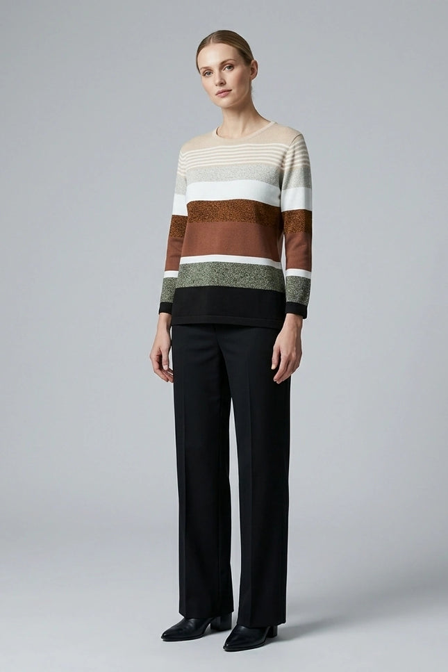 Jumper multi stripe round neck 3/4 sleeve