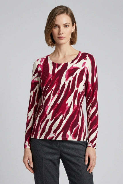 Jumper wine swirl print round neck long sleeve