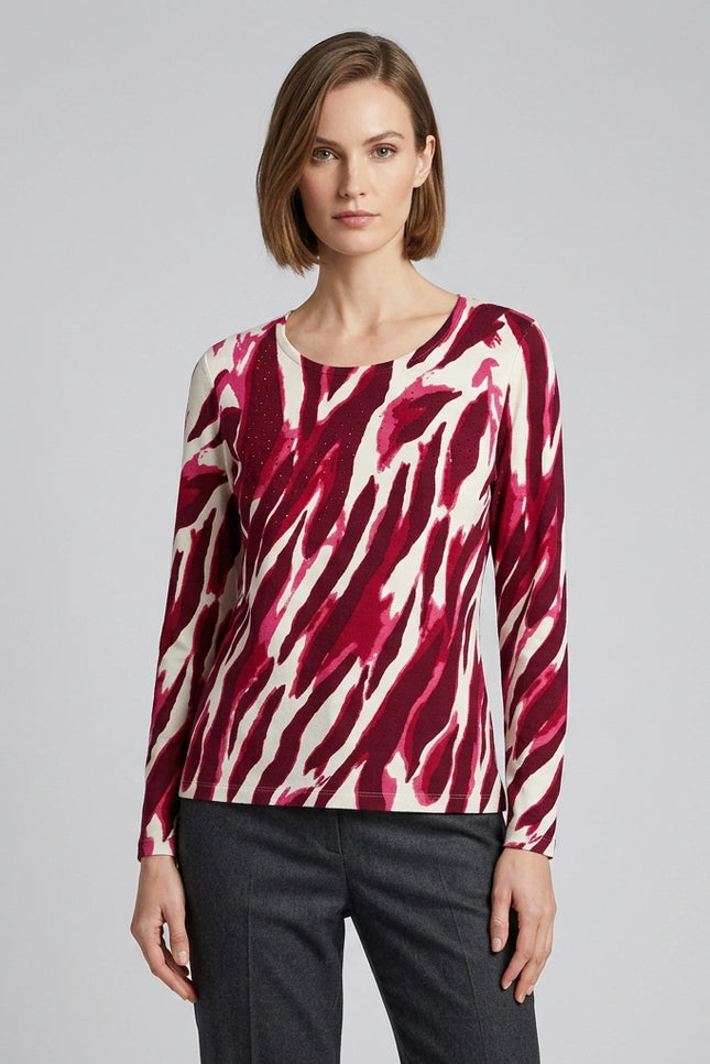 Jumper wine swirl print round neck long sleeve