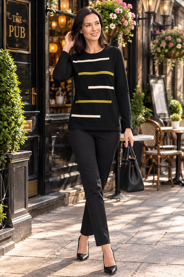 Jumper stripe sparkle round neck 3/4 sleeve