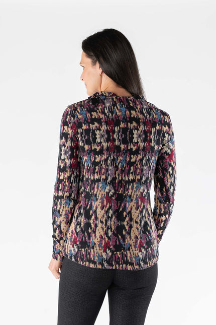Top abstract print cowl neck with long sleeve