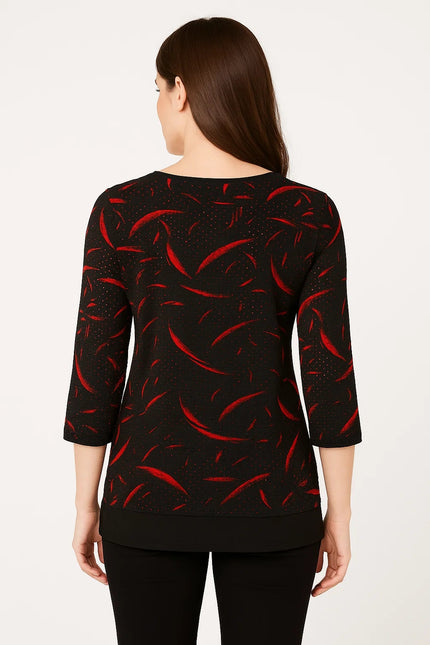 Top goldbrush stroke print contrast hem