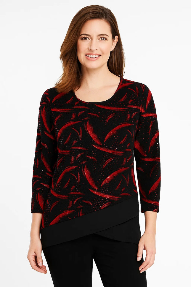 Top goldbrush stroke print contrast hem