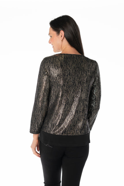 Top glittered print sequins contrast hem