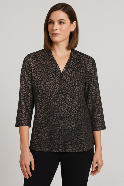 Top animal print sequins with button plaket