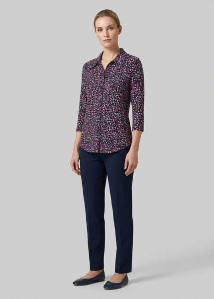 Top spot print button placket 3/4 sleeve