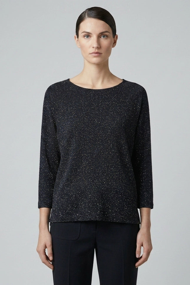 Top lurex batwing round neck 3/4 sleeve