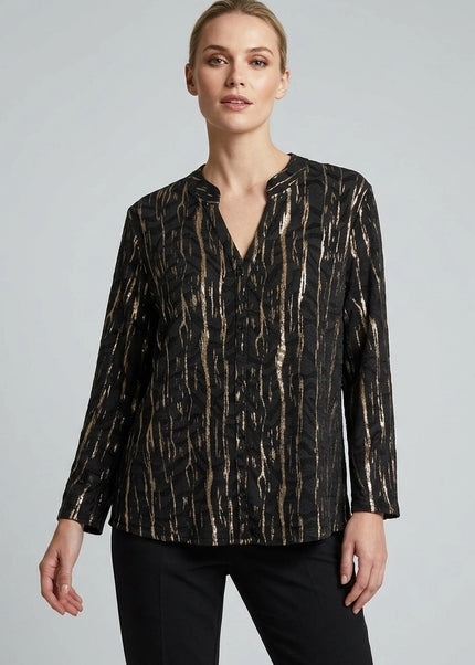 Top foil print 3/4 sleeve with button placket
