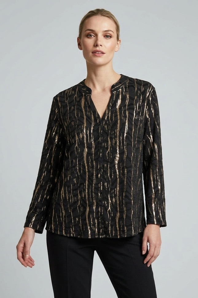 Top foil print 3/4 sleeve with button placket