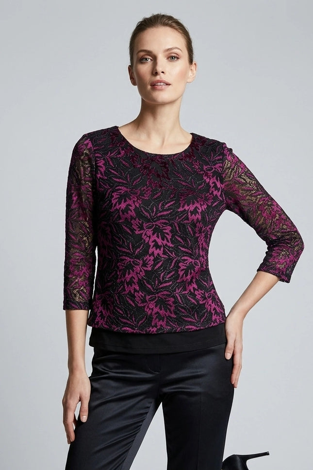 Top purple burnout layered round neck