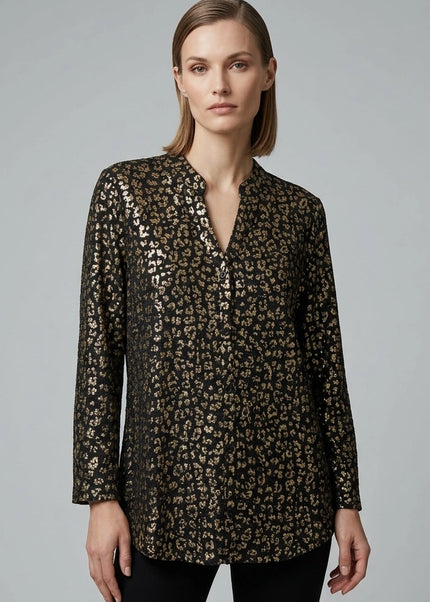 Top animal print 3/4 sleeve sequin