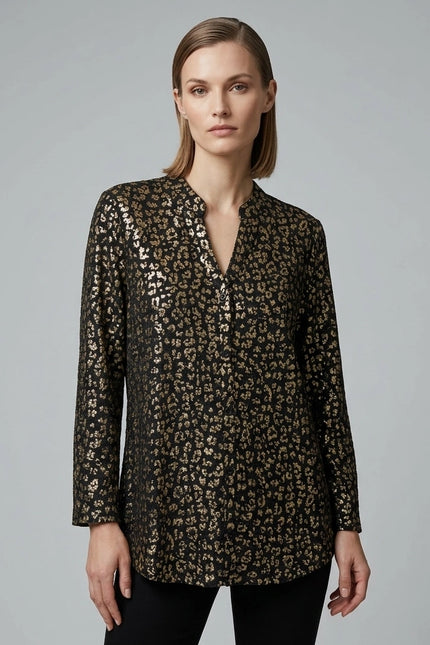 Top animal print 3/4 sleeve sequin