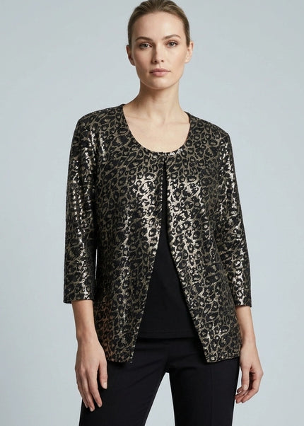 Top animal print sequin with front split