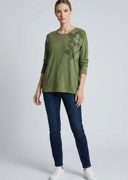 Top flower round neck 3/4 sleeve