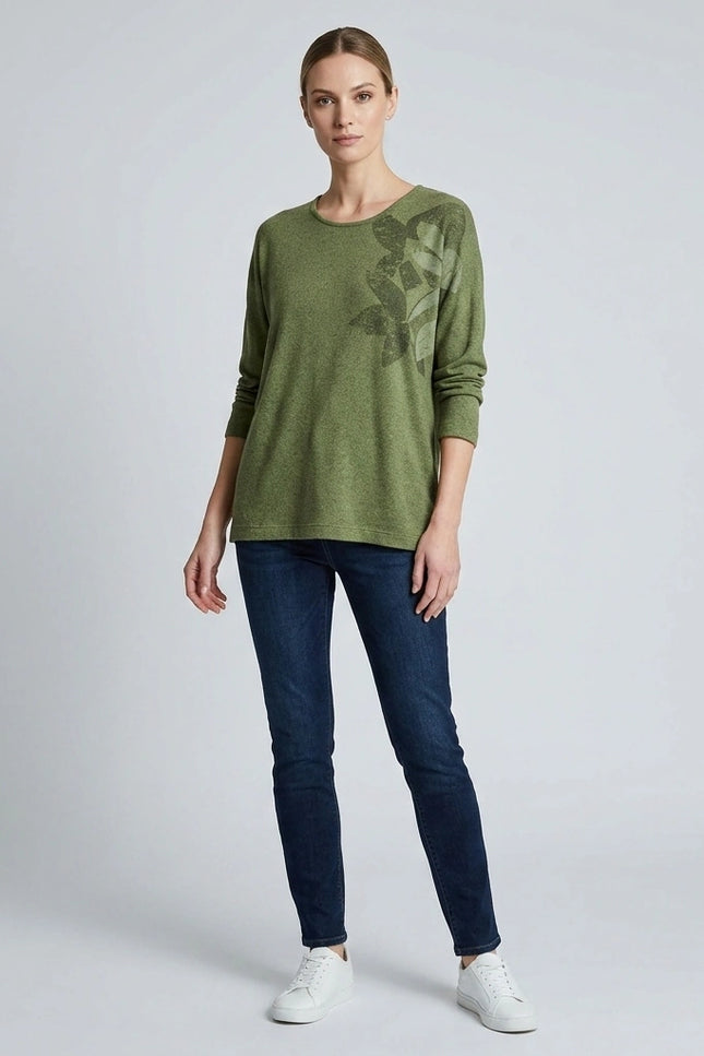 Top flower round neck 3/4 sleeve