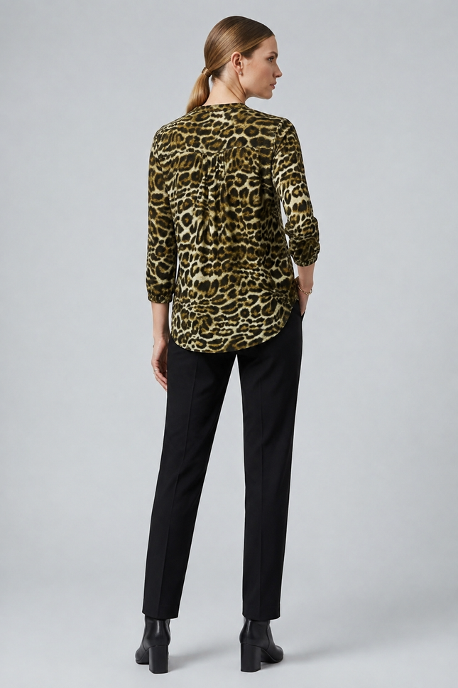 Top animal soft touch 3/4 sleeve button placket