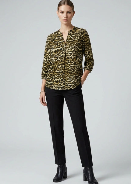 Top animal soft touch 3/4 sleeve button placket