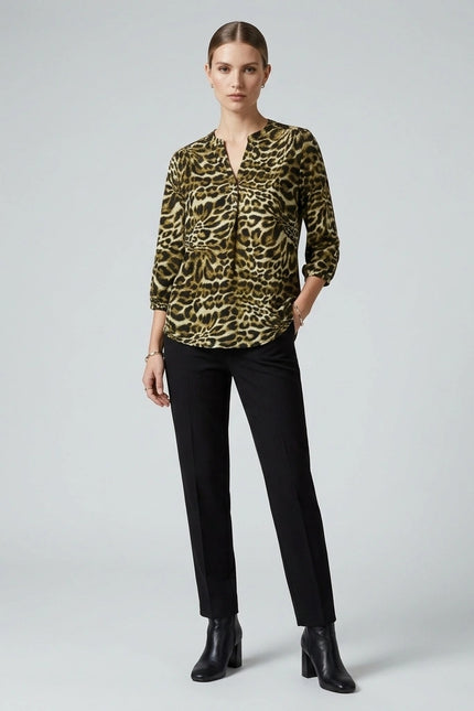 Top animal soft touch 3/4 sleeve button placket