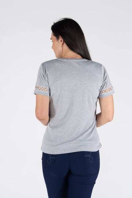 T shirt bold flower print lace detail