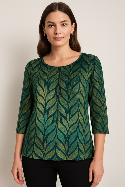 Tunic glittered leaf velvet finish 3/4 sleeve