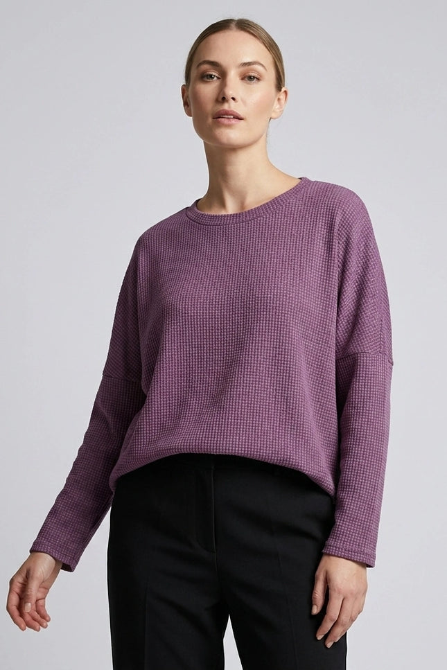 Tunic textured fabric long sleeve round