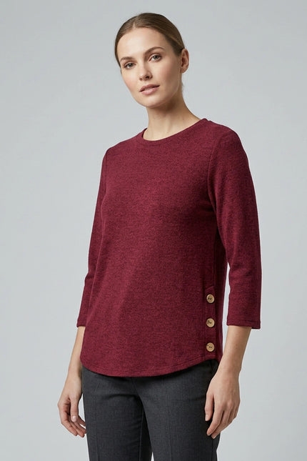 Tunic brushed with button detail round neck