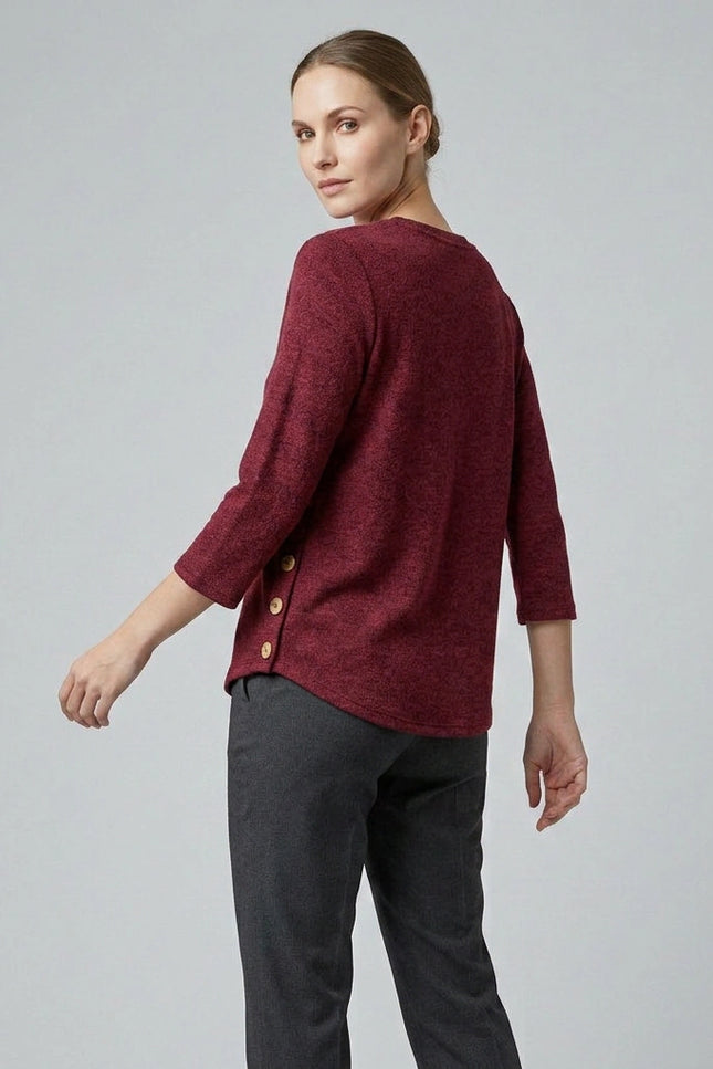 Tunic brushed with button detail round neck
